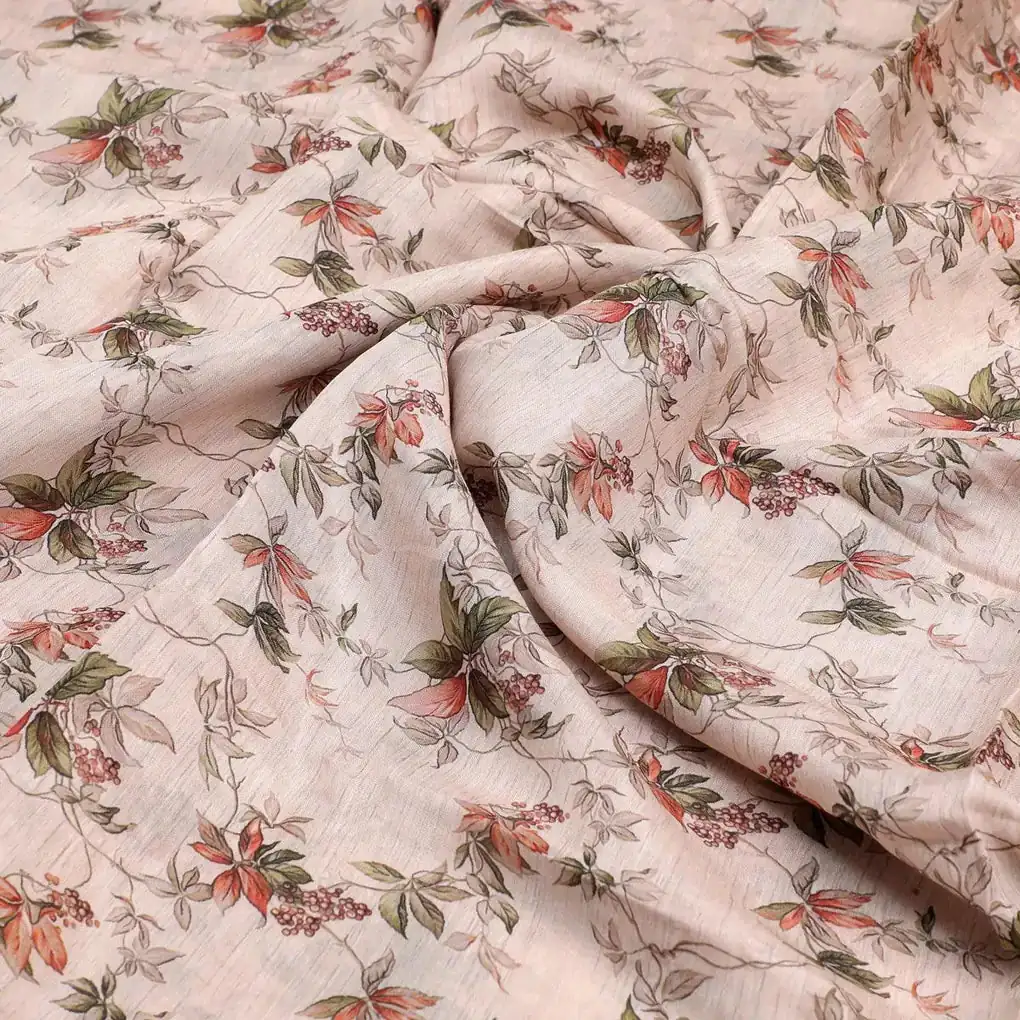 linen Leaves Pure Muslin Printed Fabric Material - Image 3