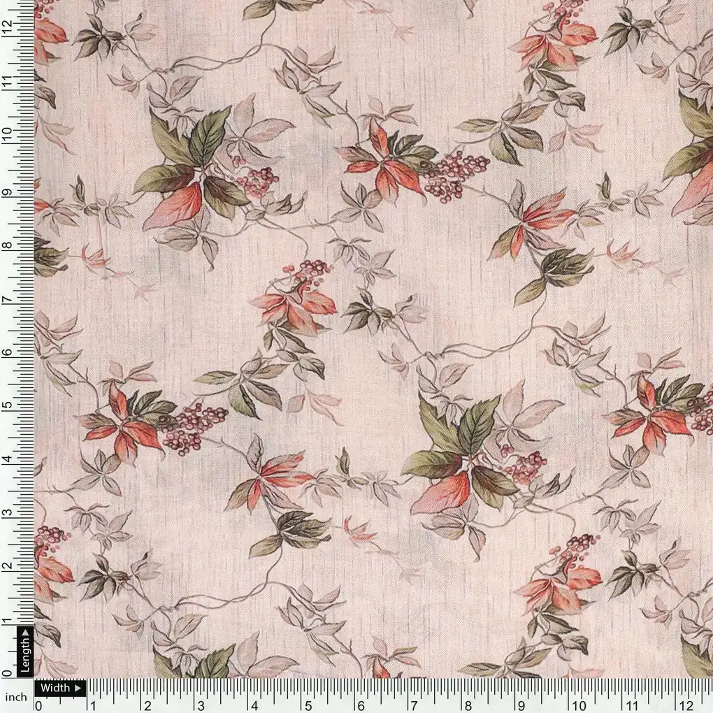 linen Leaves Pure Muslin Printed Fabric Material - Image 4