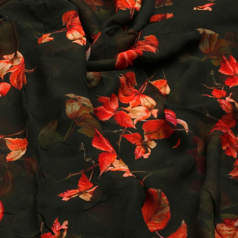 Green Leaves Pure Georgette Printed Fabric - Image 3