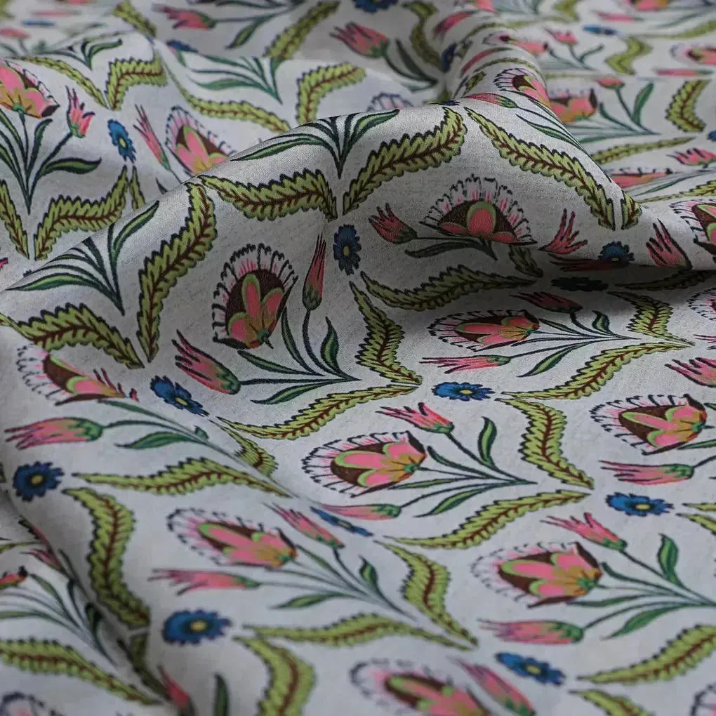 Green Leaves With Flower Digital Printed Fabric - Image 3