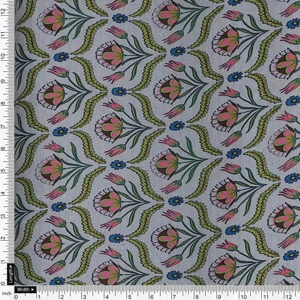 Green Leaves With Flower Digital Printed Fabric - Image 4