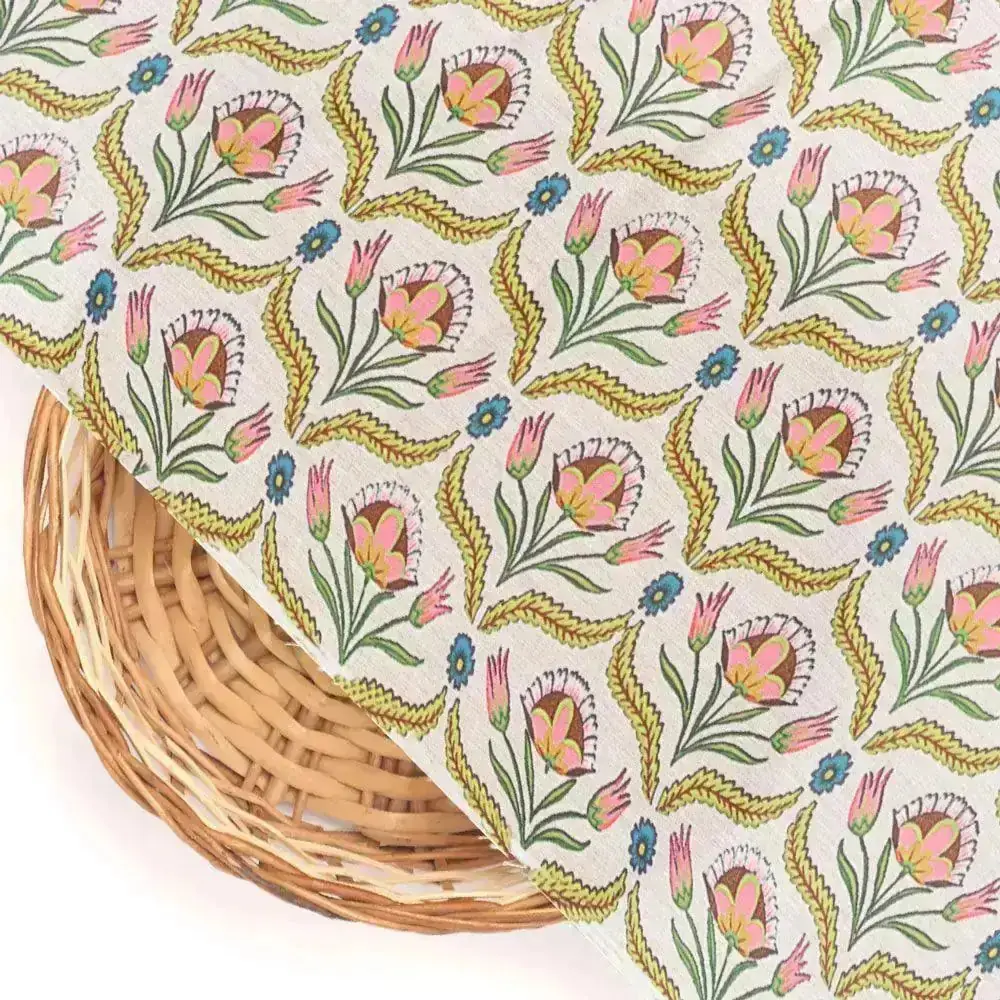 Green Leaves With Flower Digital Printed Fabric - Image 2