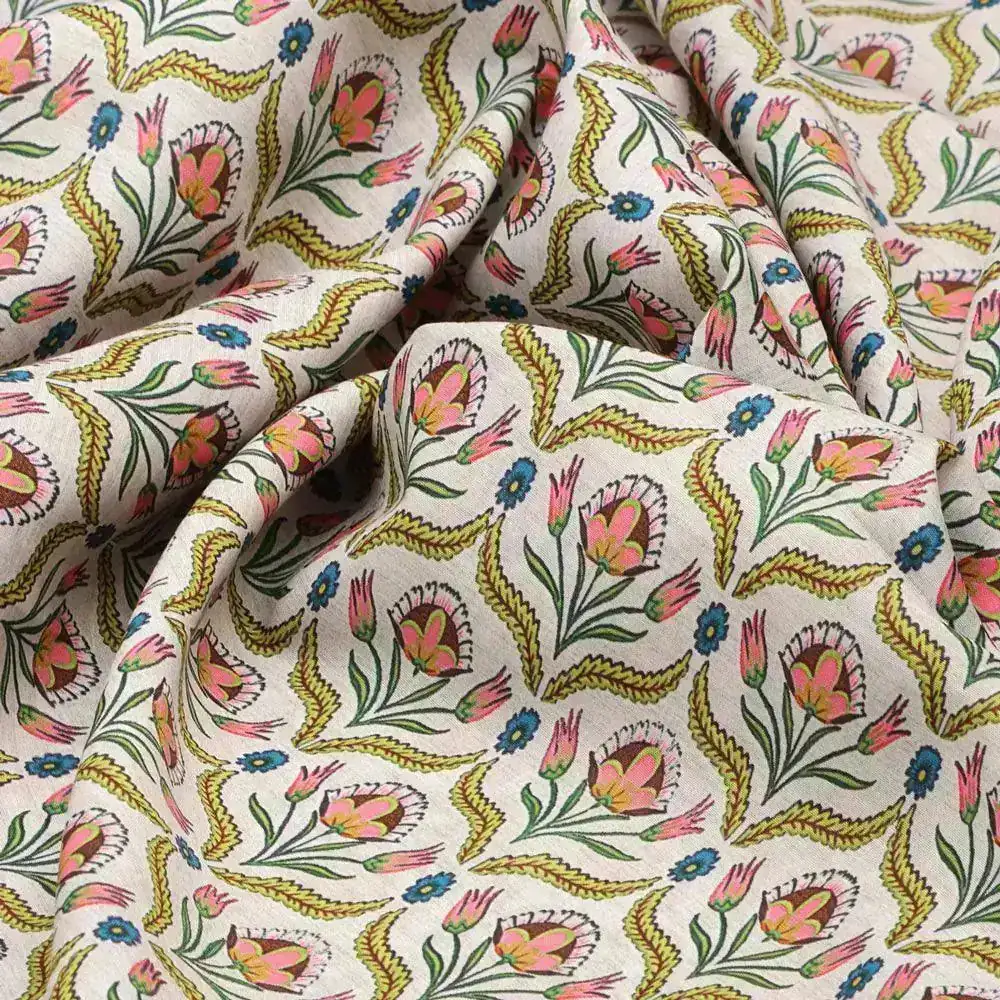 Green Leaves With Flower Digital Printed Fabric - Image 3