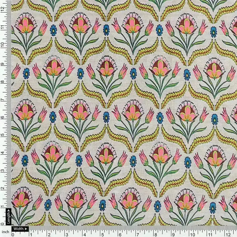 Green Leaves With Flower Digital Printed Fabric - Image 4