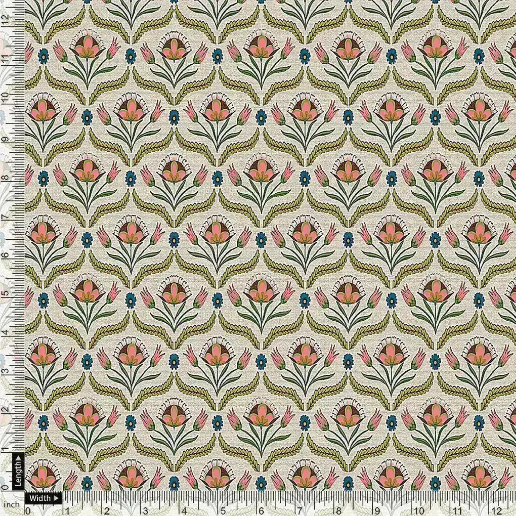 Green Leaves With Flower Digital Printed Fabric - Image 4