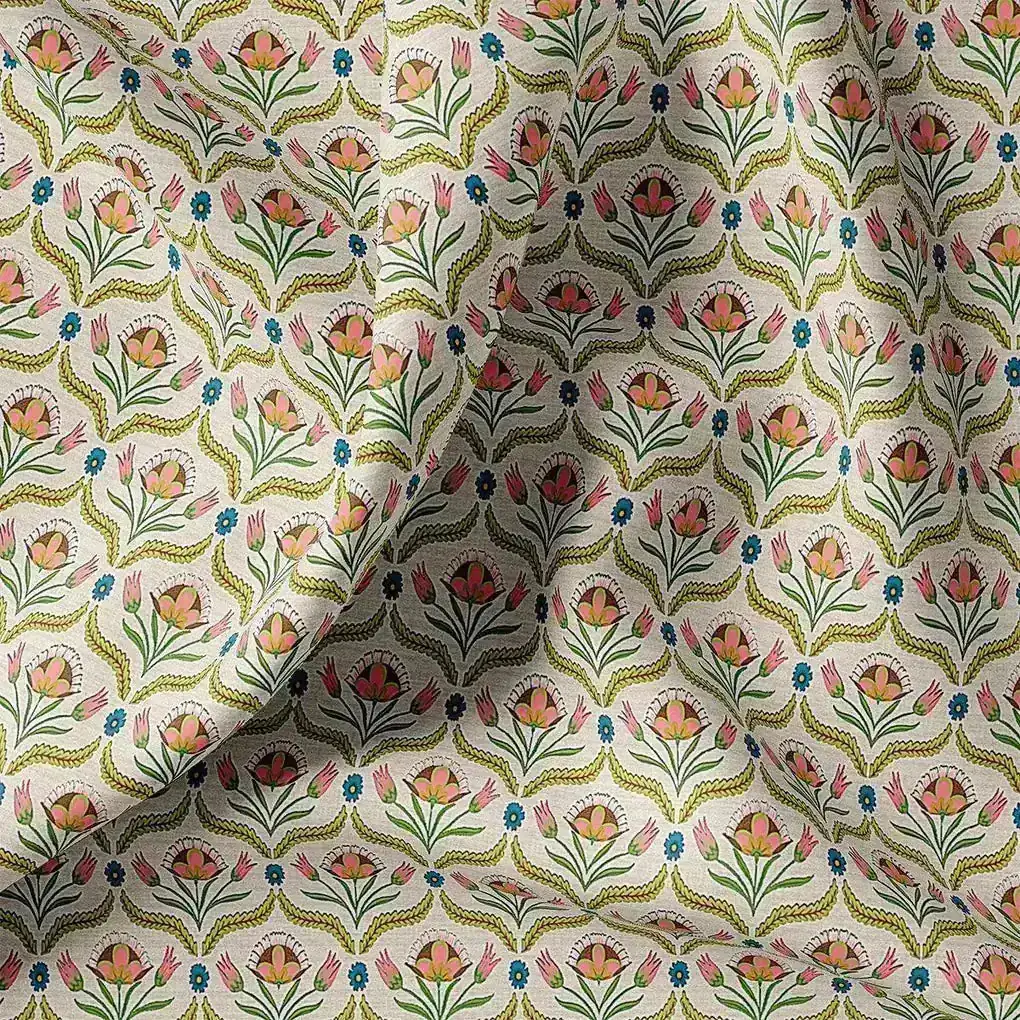 Green Leaves With Flower Digital Printed Fabric - Image 2