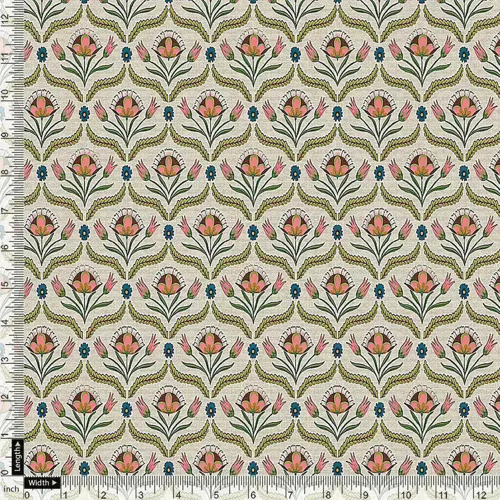 Green Leaves With Flower Digital Printed Fabric - Image 4