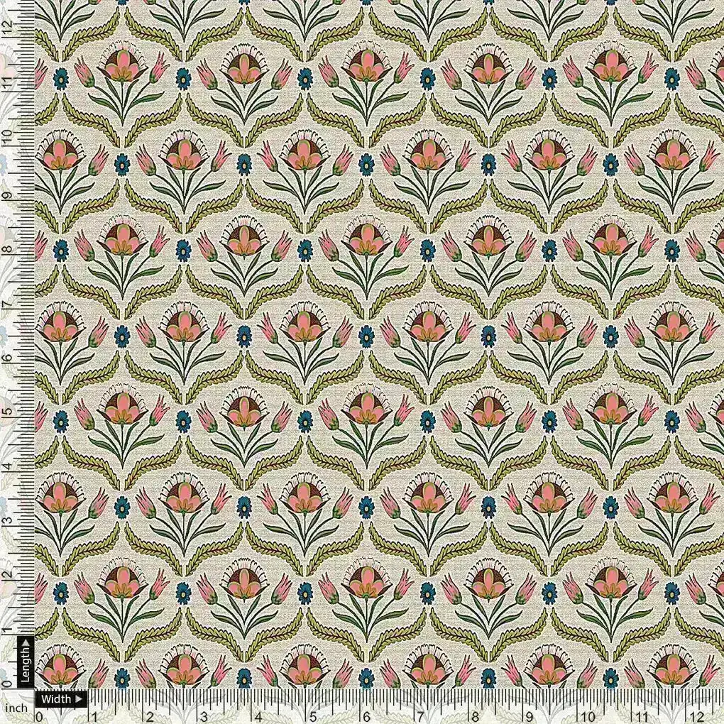 Green Leaves With Flower Digital Printed Fabric - Image 4