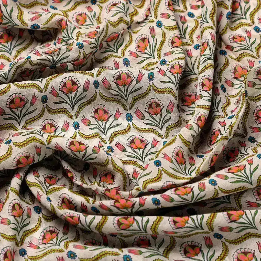 Green Leaves With Flower Digital Printed Fabric - Image 3