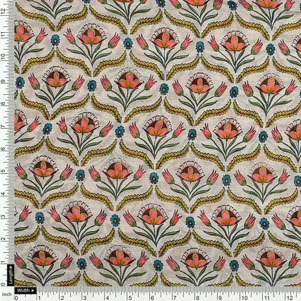 Green Leaves With Flower Digital Printed Fabric - Image 4