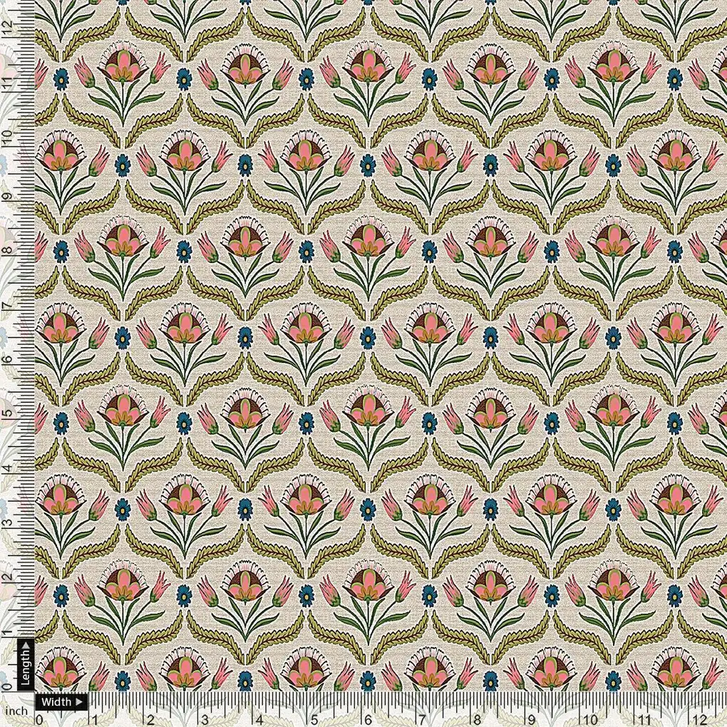 Green Leaves With Flower Digital Printed Fabric - Image 4