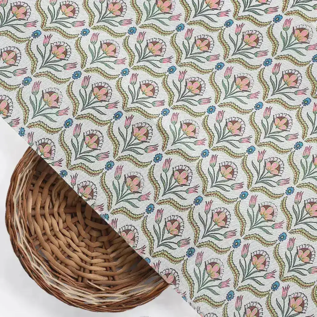 Green Leaves With Flower Digital Printed Fabric - Image 2