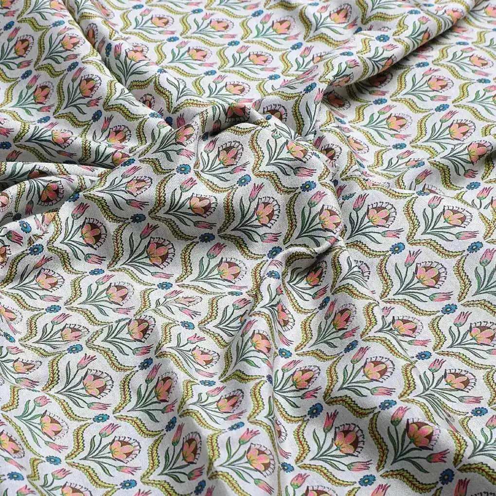 Green Leaves With Flower Digital Printed Fabric - Image 3