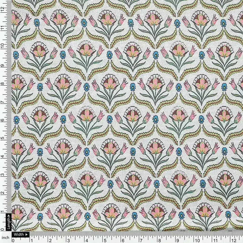Green Leaves With Flower Digital Printed Fabric - Image 4