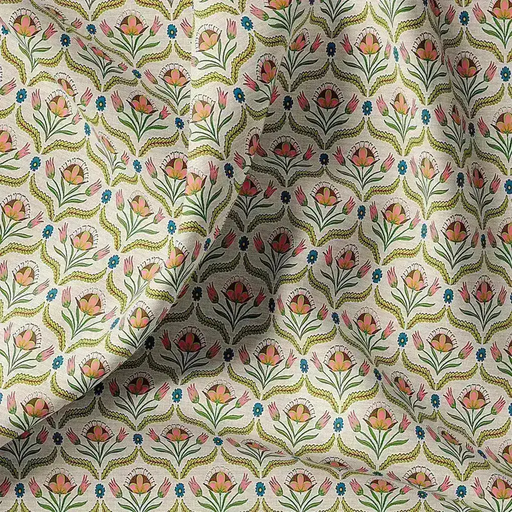 Green Leaves With Flower Digital Printed Fabric - Image 2