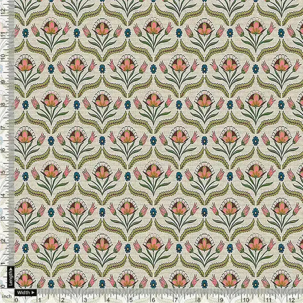 Green Leaves With Flower Digital Printed Fabric - Image 4