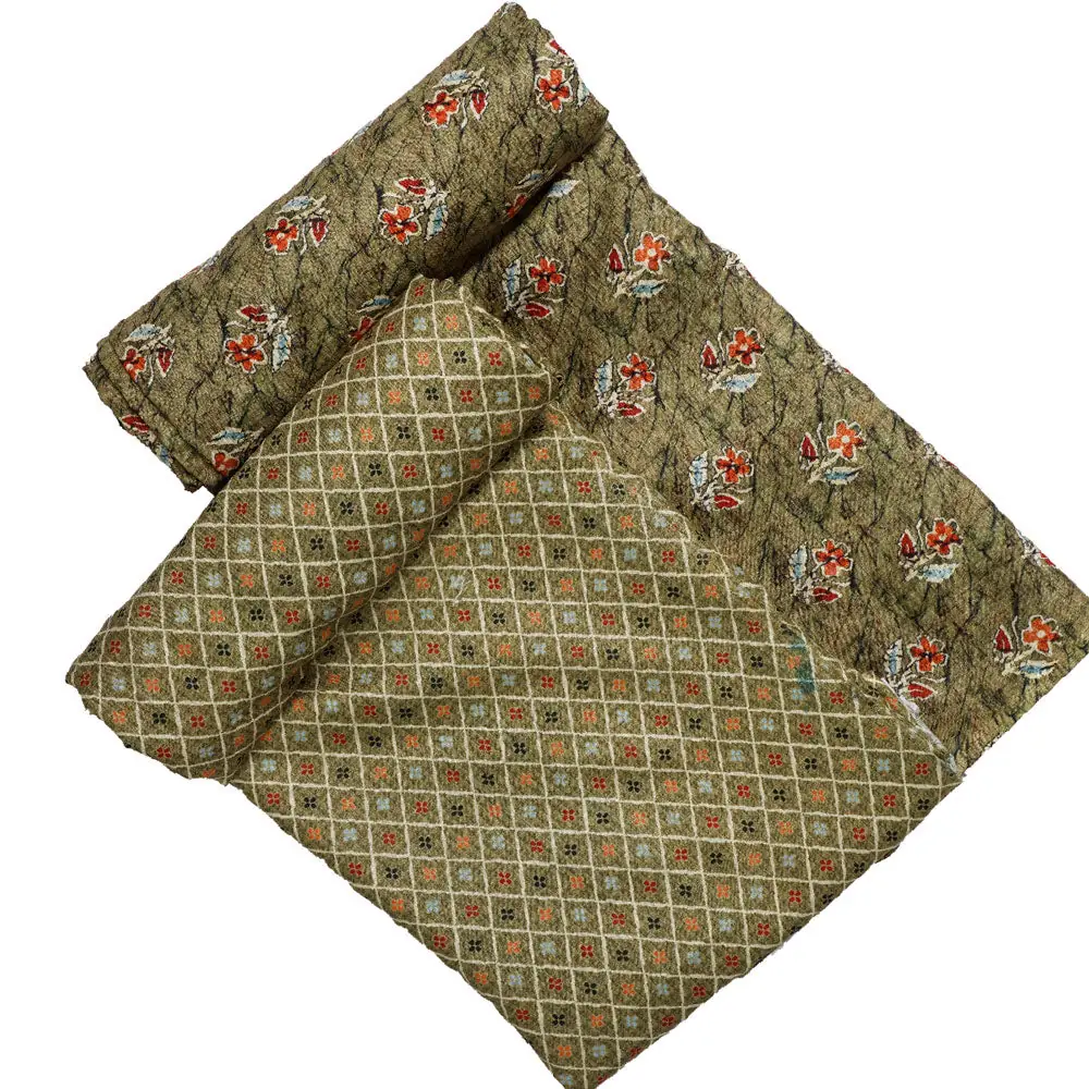 Green Linen Printed Unstitched Fabric Set (5 Meter Set) - Image 4