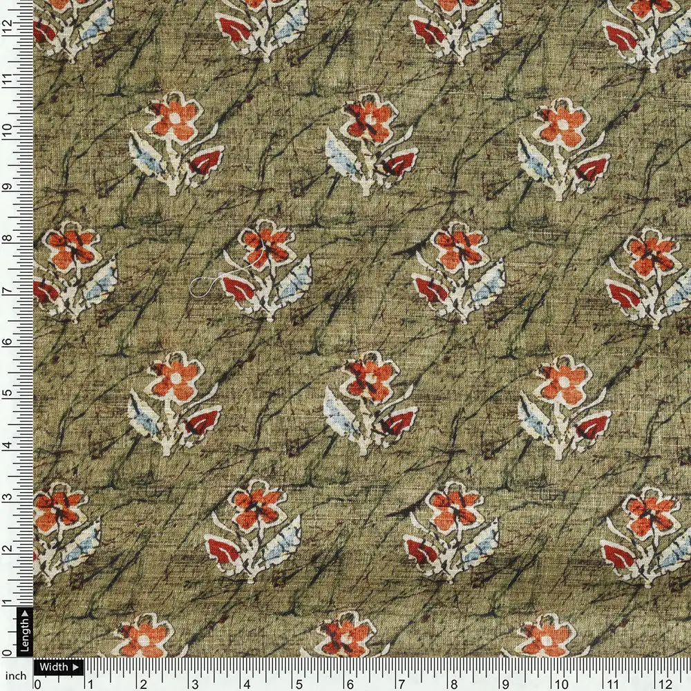 Green Linen Printed Unstitched Fabric Set (5 Meter Set) - Image 5