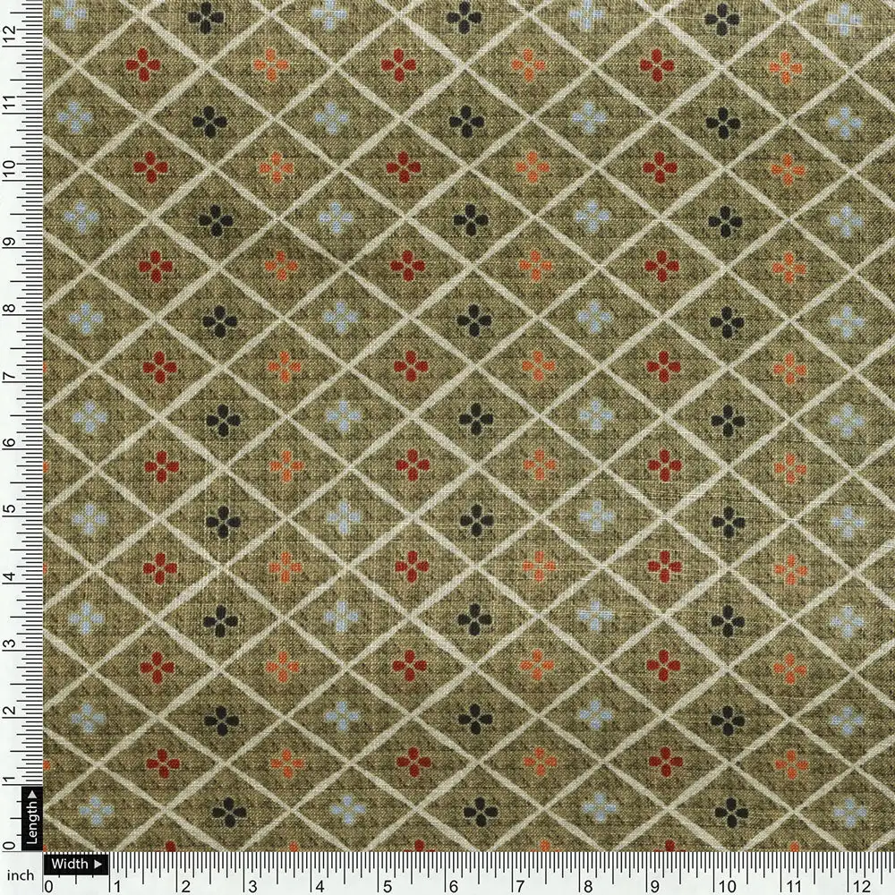 Green Linen Printed Unstitched Fabric Set (5 Meter Set) - Image 6