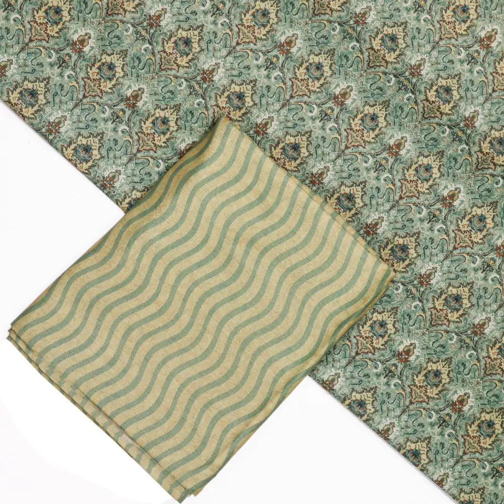 Green Mul Cotton Printed Unstitched Fabric Set (5 Meter Set) - Image 2