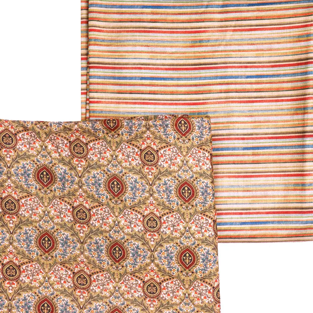 Green Mul Cotton Printed Unstitched Fabric Set (5 Meter Set) - Image 3