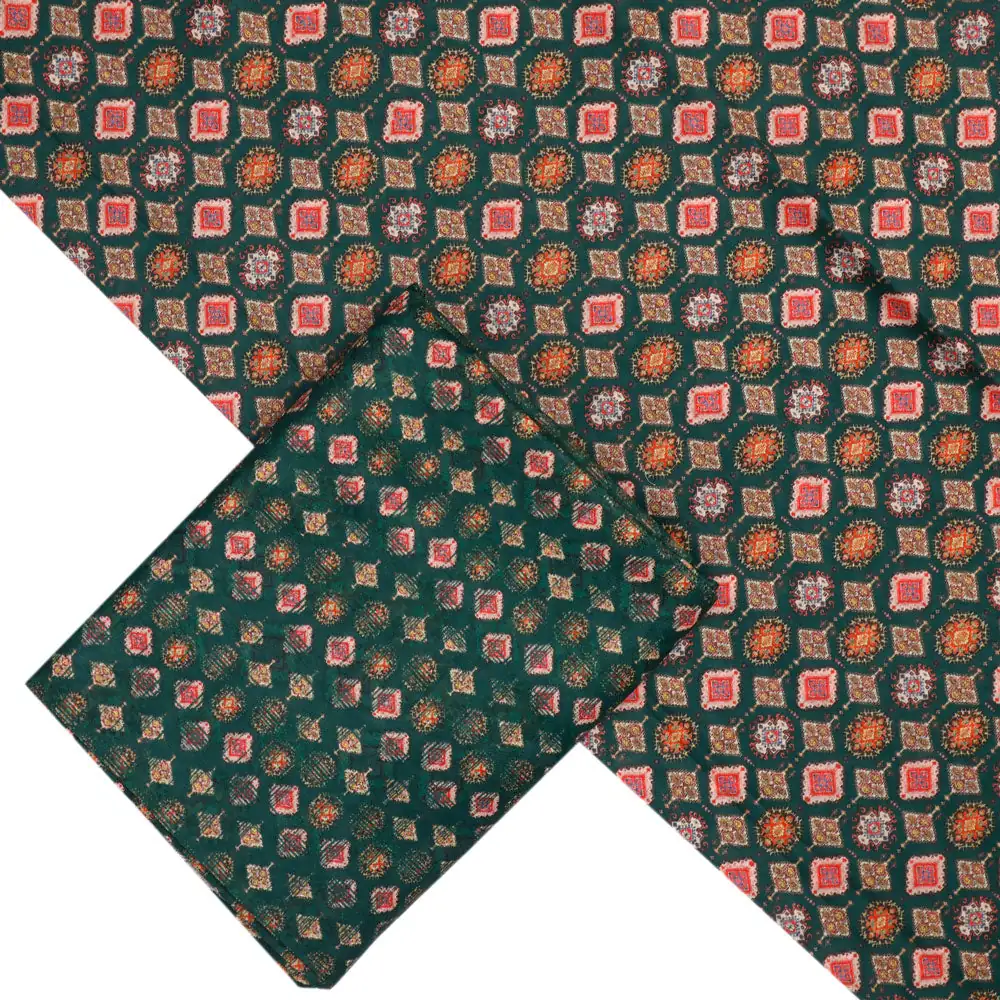 Green Mul Cotton Printed Unstitched Fabric Set (5 Meter Set) - Image 2