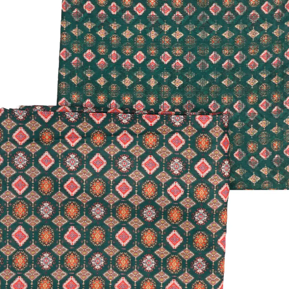 Green Mul Cotton Printed Unstitched Fabric Set (5 Meter Set) - Image 3