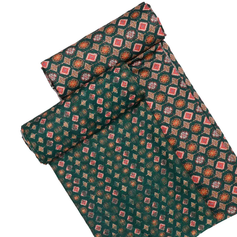 Green Mul Cotton Printed Unstitched Fabric Set (5 Meter Set) - Image 4