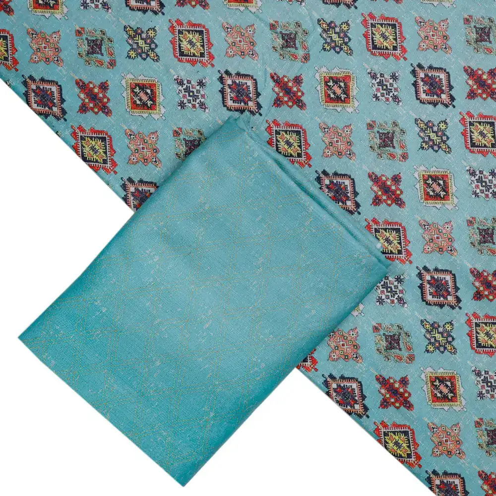 Green Mul Cotton Printed Unstitched Fabric Set (5 Meter Set) - Image 2