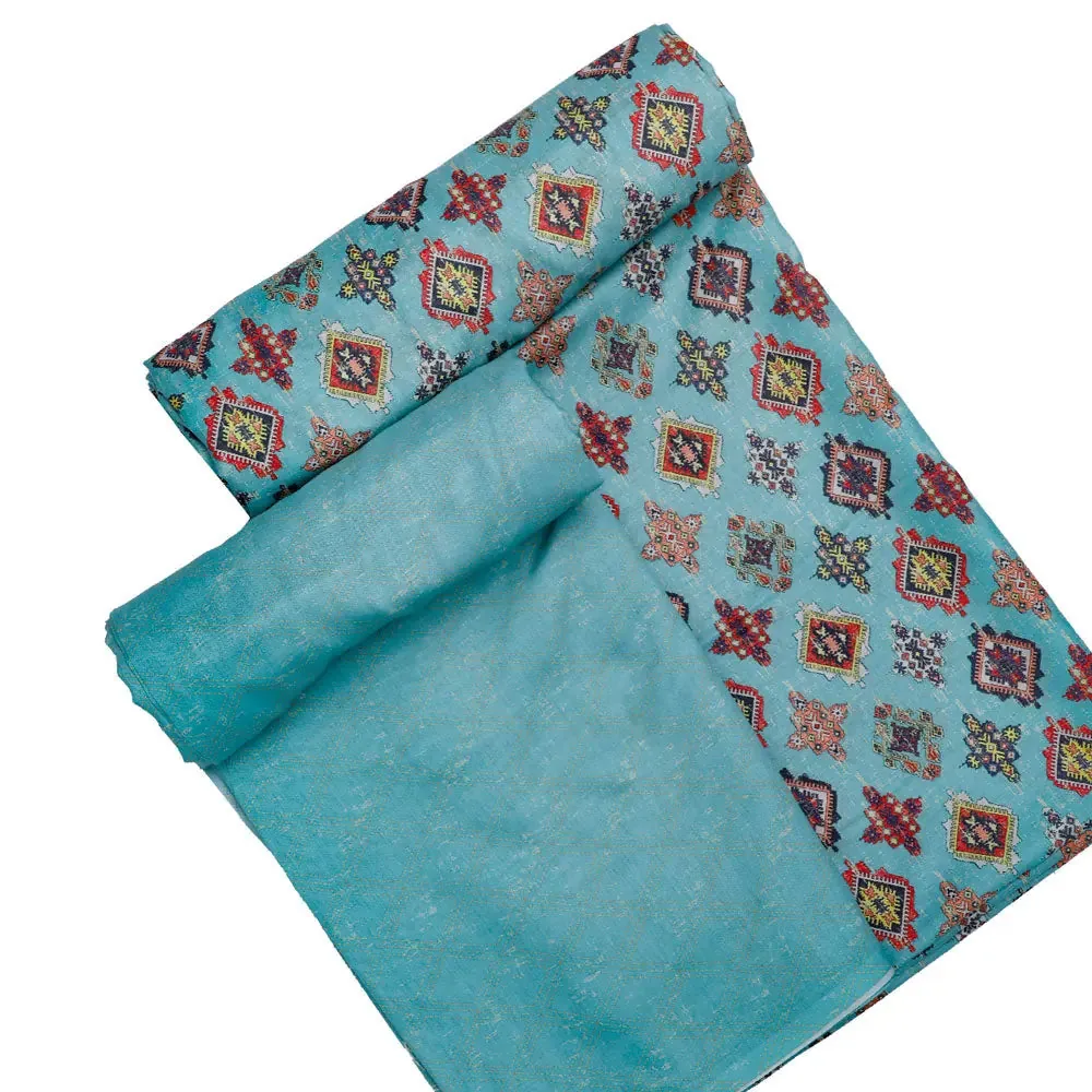 Green Mul Cotton Printed Unstitched Fabric Set (5 Meter Set) - Image 4