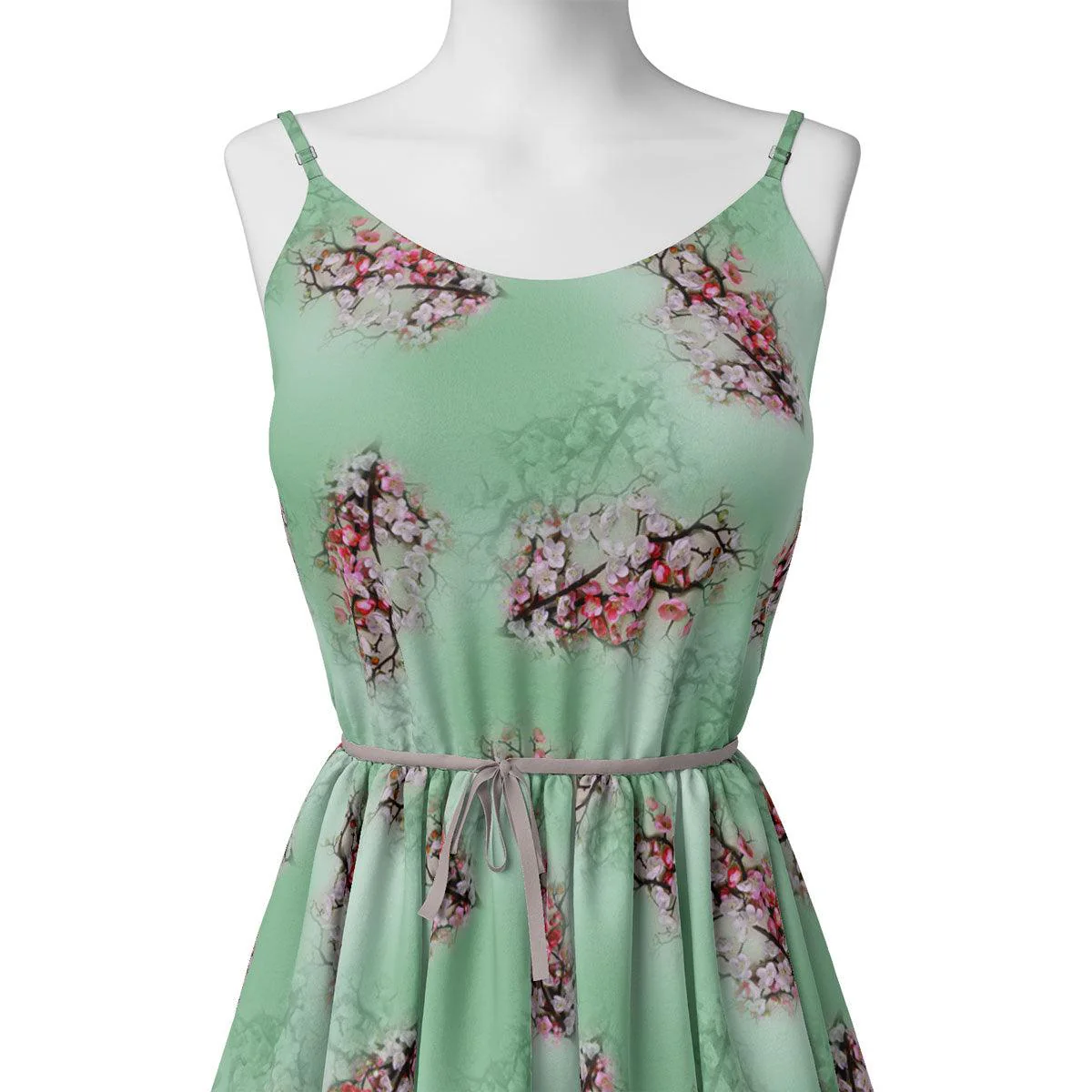 Green Pista Flower Japan Satin Printed Fabric - Image 2