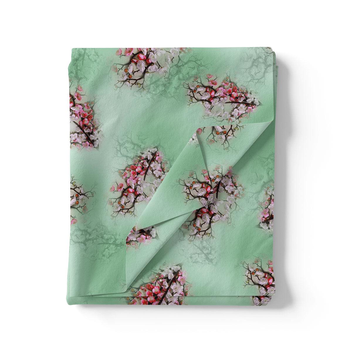 Green Pista Flower Japan Satin Printed Fabric - Image 3