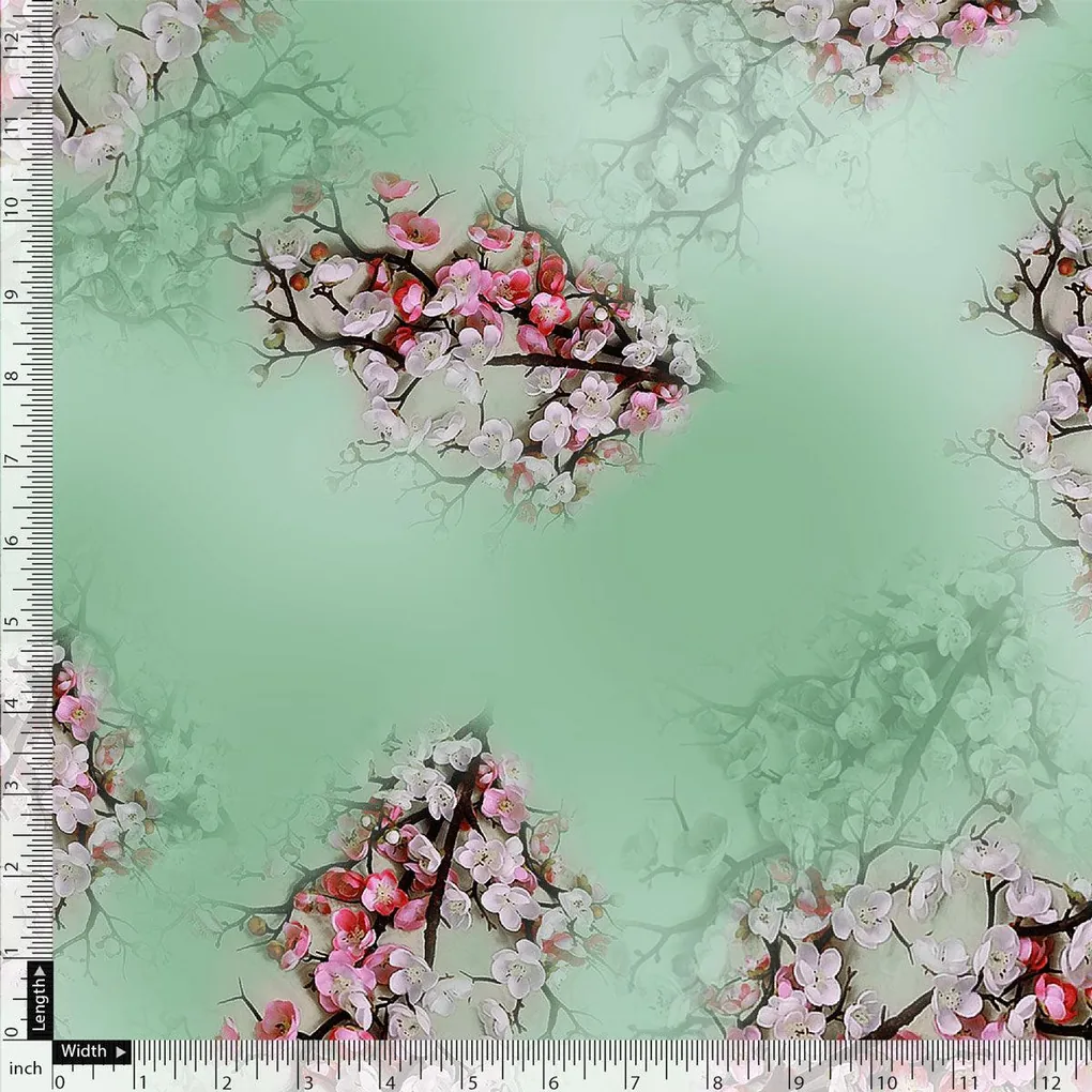 Green Pista Flower Japan Satin Printed Fabric - Image 5
