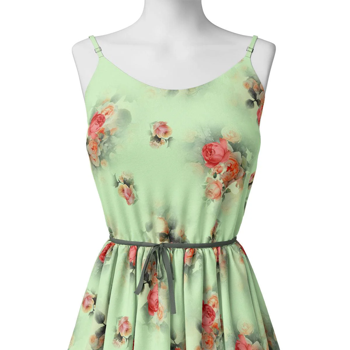 Green Pista Flower Printed Silk Crepe Fabric Material - Image 2