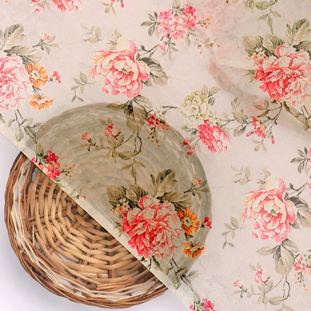Pink Floral Pure Georgette Printed Fabric - Image 2