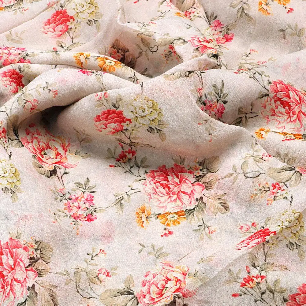 Pink Floral Pure Georgette Printed Fabric - Image 3