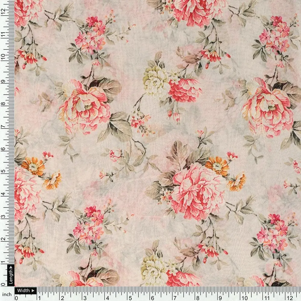 Pink Floral Pure Georgette Printed Fabric - Image 4