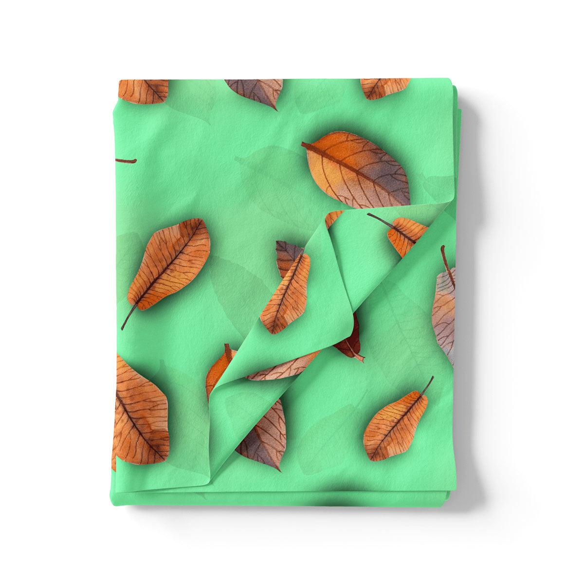 Green Pista Leaves Japan Satin Printed Fabric - Image 3