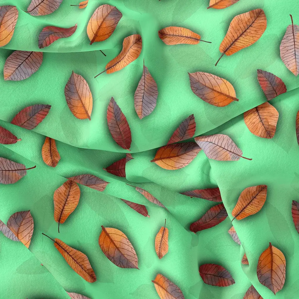 Green Pista Leaves Japan Satin Printed Fabric - Image 4