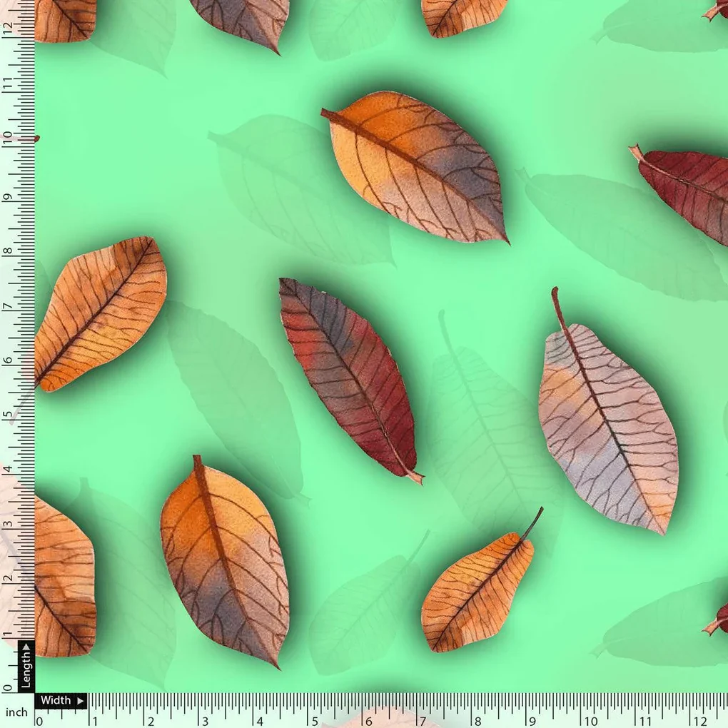 Green Pista Leaves Japan Satin Printed Fabric - Image 5