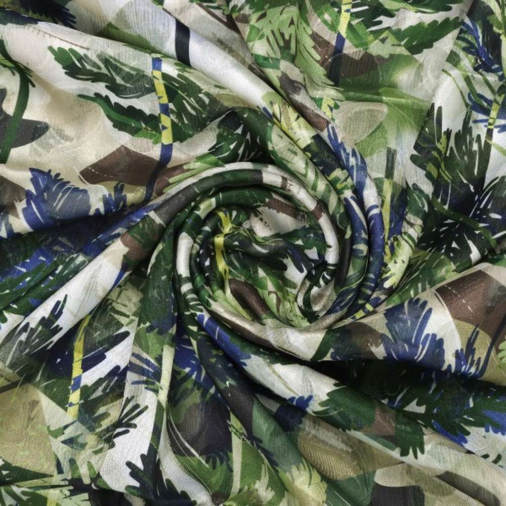 Green Tropical Camouflage Abstract Brasso Fabric - Image 3