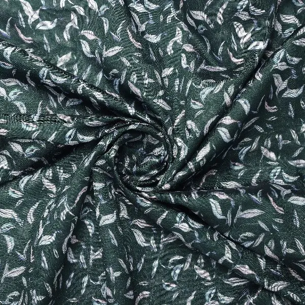 Green Tusser Silk Leaf Print Fabric - Image 2