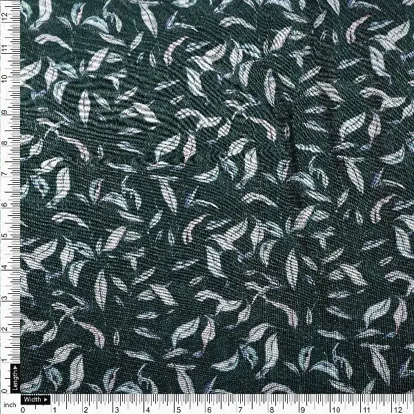 Green Tusser Silk Leaf Print Fabric - Image 4