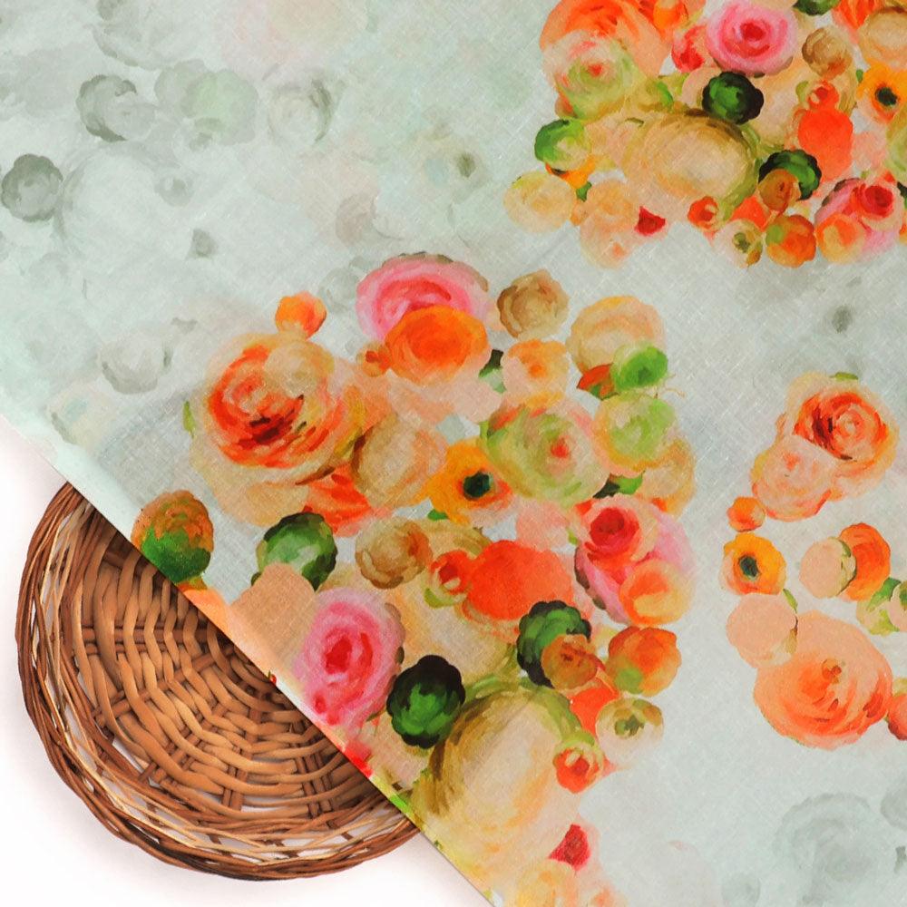 Green Watercolor Printed Pure Cotton Fabric Material - Image 2