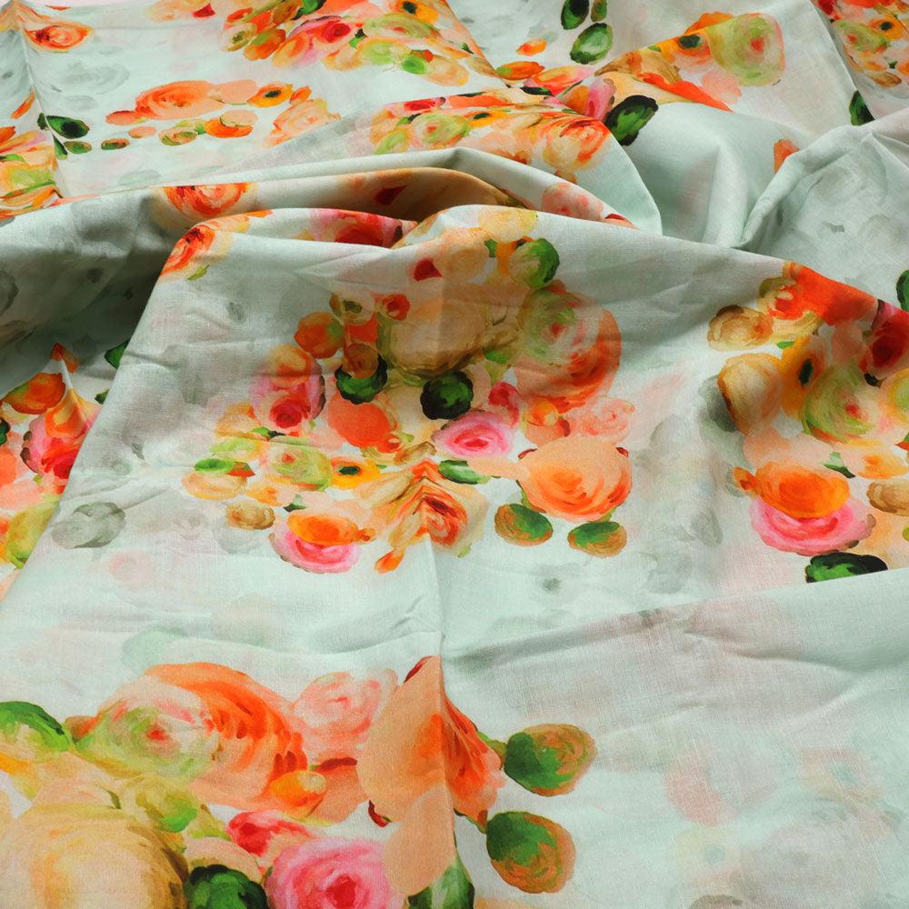 Green Watercolor Printed Pure Cotton Fabric Material - Image 3