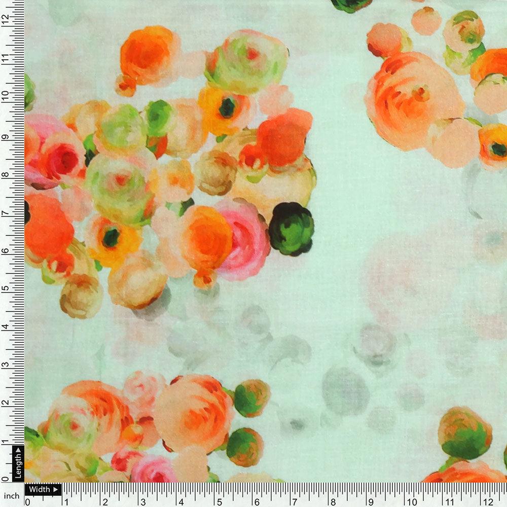 Green Watercolor Printed Pure Cotton Fabric Material - Image 4