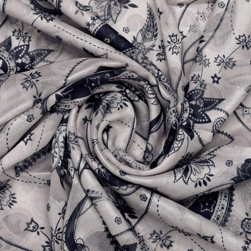 Grey and Navy Blue Paisley Pattern Brasso Fabric - Image 2