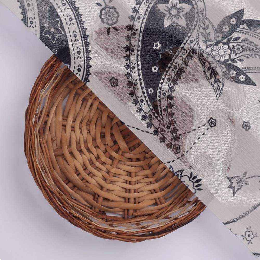 Grey and Navy Blue Paisley Pattern Brasso Fabric - Image 3