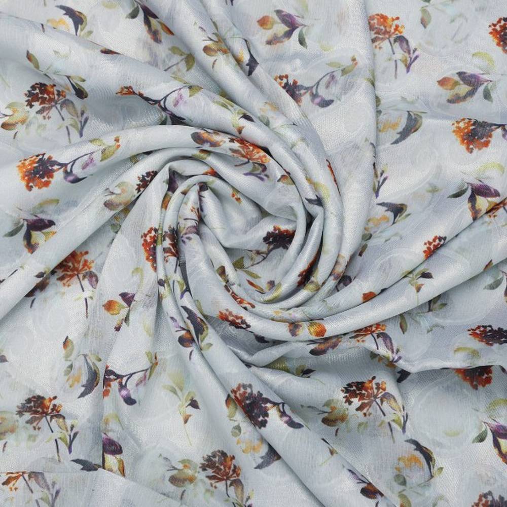 Grey Brasso Fabric with Autumnal Floral & Paisley Print - Image 2