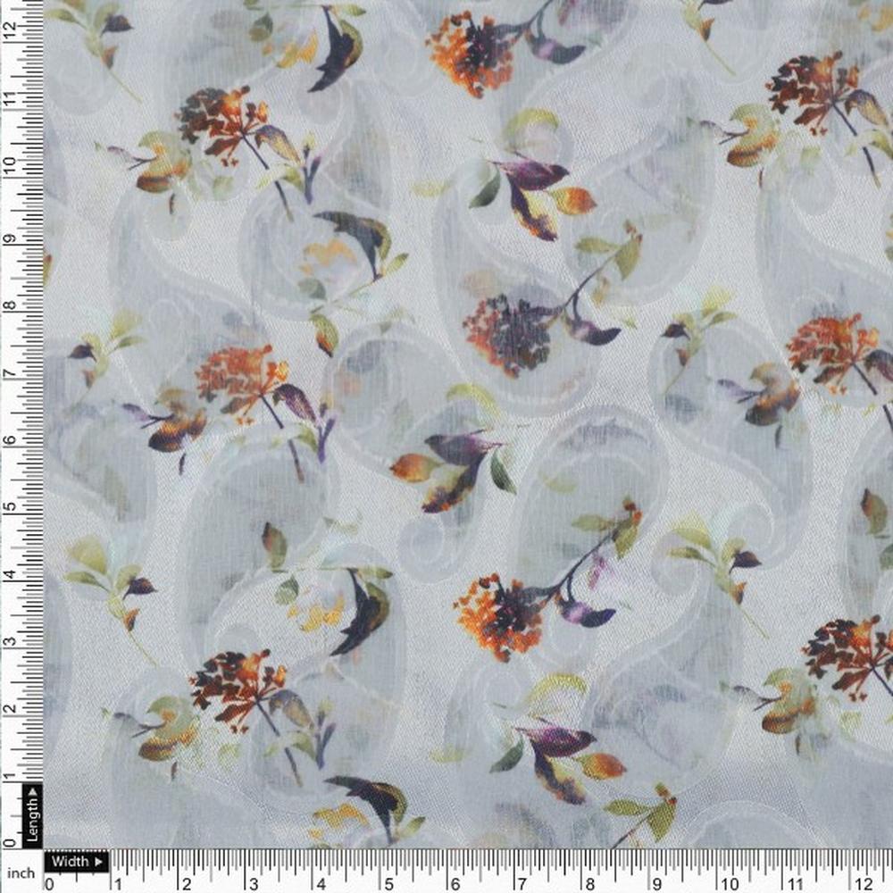 Grey Brasso Fabric with Autumnal Floral & Paisley Print - Image 4